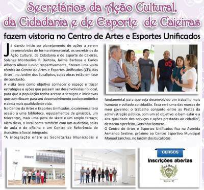 Secretários da Ação Cultural, da Cidadania e de Esporte de Caieiras fazem vistoria no Centro de Artes e Esportes Unificados
